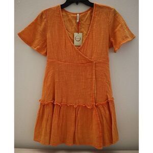 Raga R2786 Women's Sz 2 Burnt Orange Golden Rules Mini Wrap Dress